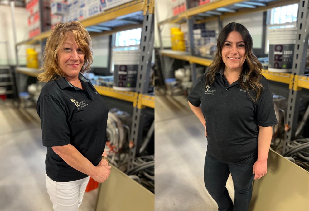 A side-by-side image of 2 women painters