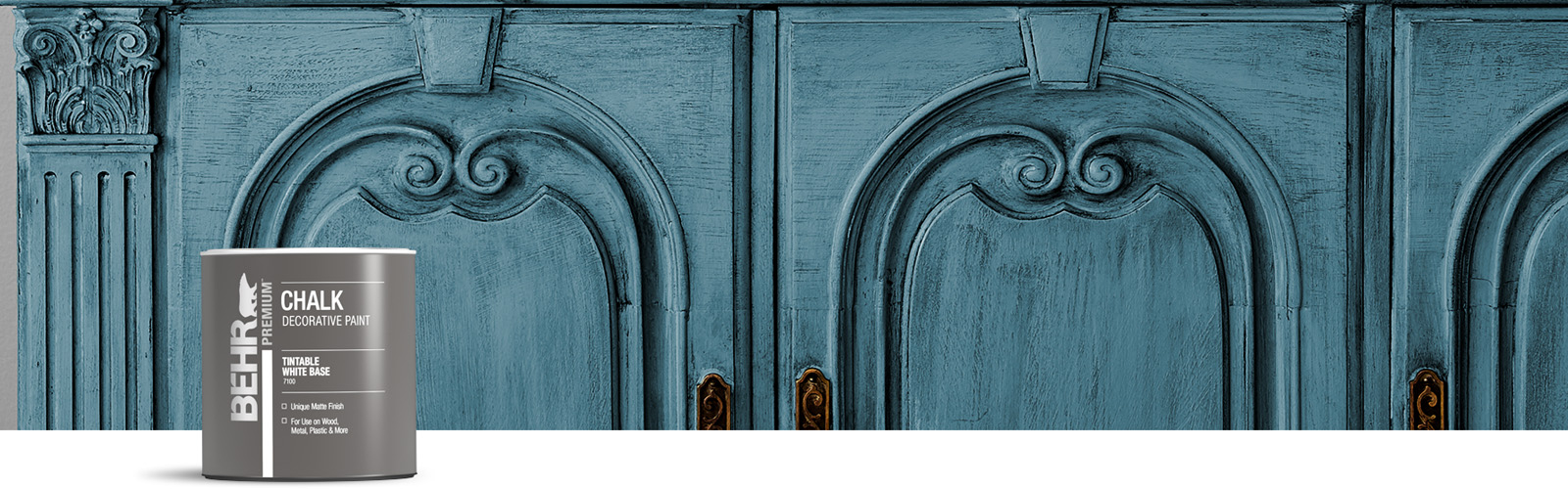 Behr Interior Decorative finishes products landing page desktop image.