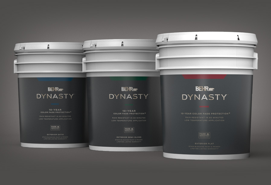 BEHR DYNASTY Exterior 5 gallon bucket line up
