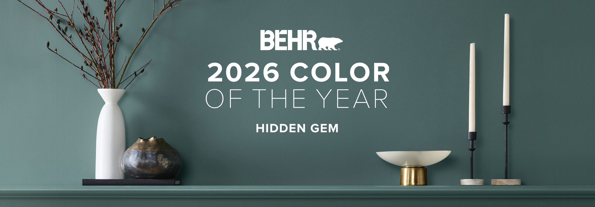 Living room painted in Hidden Gem, featuring Behr 2026 Color of the Year, Hidden Gem