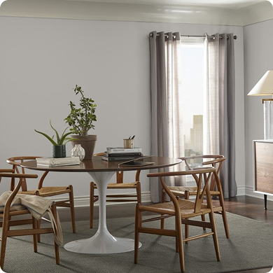 Dining room painted in Behr gray paint color
