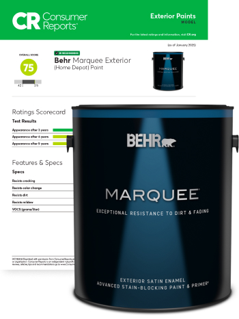 Consumer Reports banner for Marquee Ext Paint