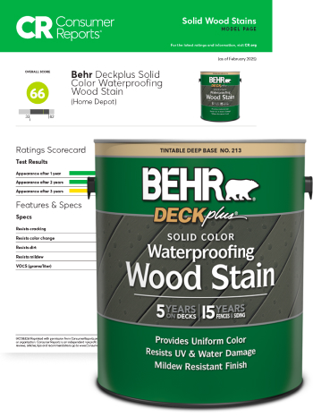Consumer Reports banner for Deckplus Solid Color Stain