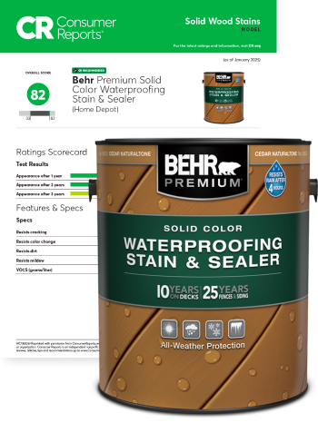 Consumer Reports banner for Premium Solid Color Stain