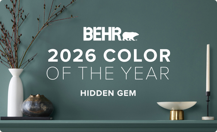Banner image of a fireplace mantel featuring the 2026 Color of the Year, Hidden Gem