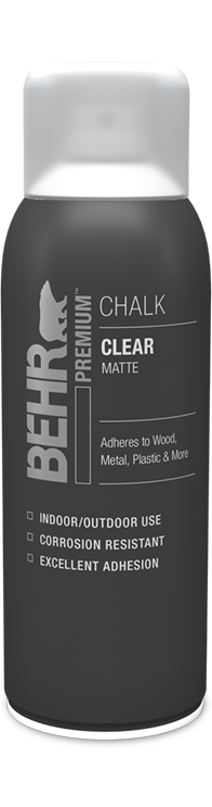 Aerosol can of Behr Premium Chalk Decorative Spray Paint Matte, Clear