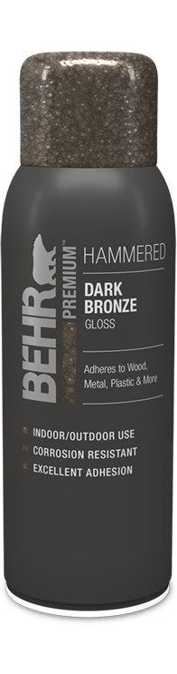 Aerosol can of Behr Premium Hammered Spray Paint Gloss, Dark Bronze