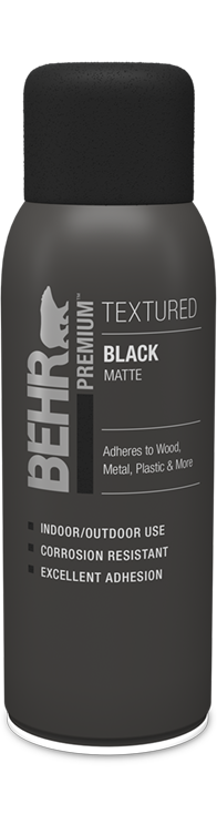 Aerosol can of Behr Premium Textured Spray Paint Matte, Black