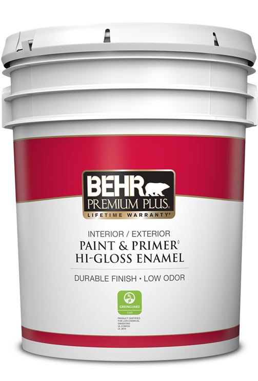 5 gal pail of Premium Plus Interior/Exterior Hi-Gloss Enamel Paint & Primer