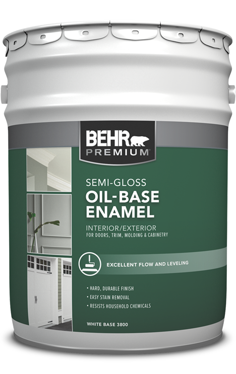 5 gal pail of Behr Oil Base semi-gloss enamel paint