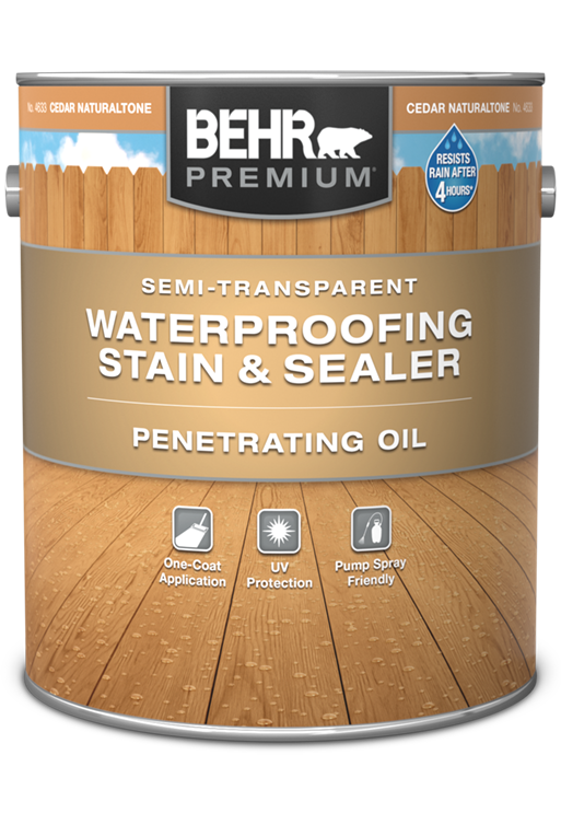 1 gal can of Behr Premium Semi-Transparent Waterproofing Stain and Sealer Penetrating Oil