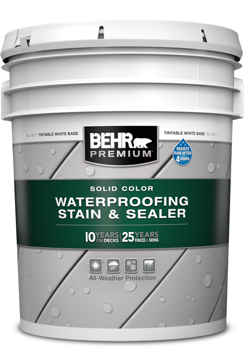 5 gal pail of Behr Premium Solid Color Waterproofing Stain and Sealer