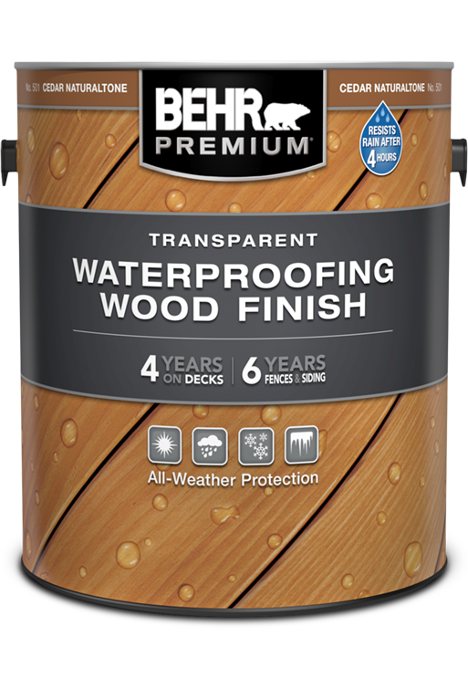 1 gal can of Behr Premium Transparent Waterproofing Wood Finish