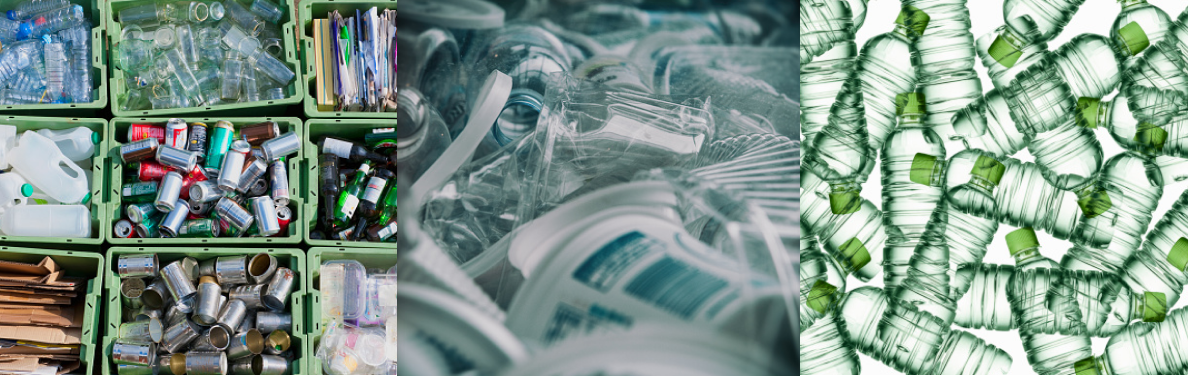 Composite image of recyclable cans and plastics